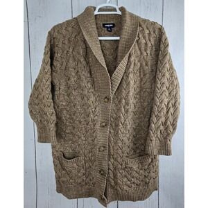 Lands' End Drifter Women 2X 20/22 Thick Cable Knit Cardigan Sweater Fisherman